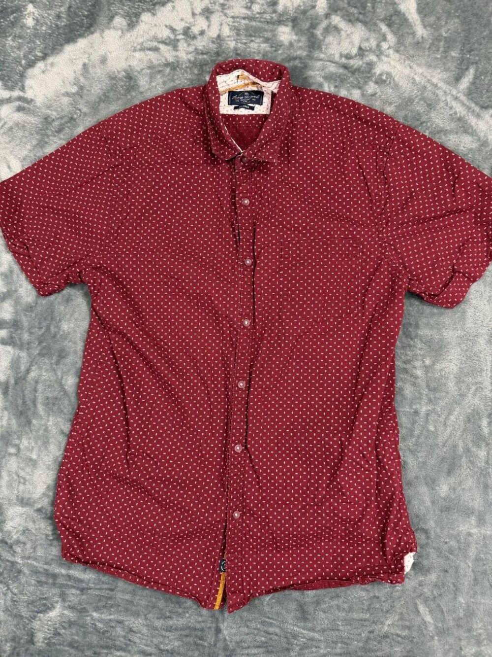 Across The Pond Mens Red Polka Dot Button-Up Short Sleeve Shirt XL